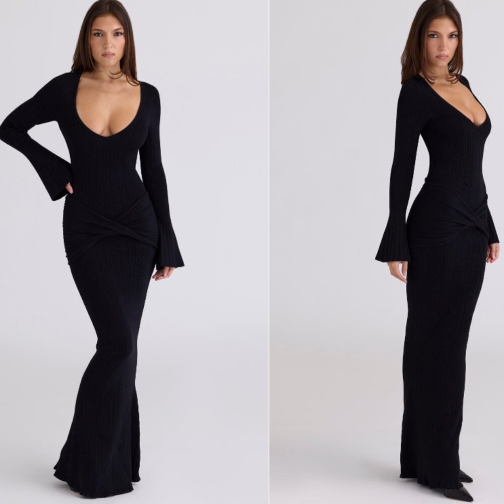 HOUSE OF CB 'Mila' Black Flute Sleeve Maxi Dress NWOT